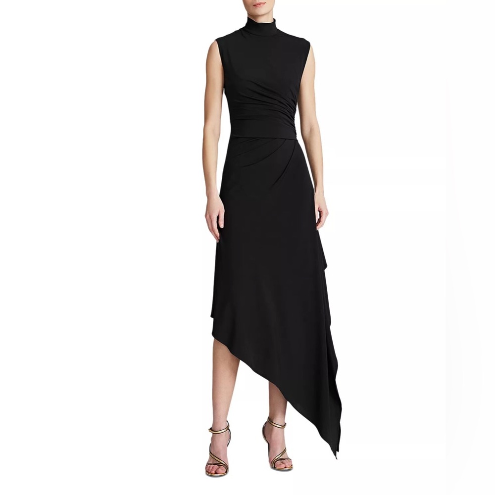 Halston Layla asymmetrical sleeveless mock neck dress NWOT